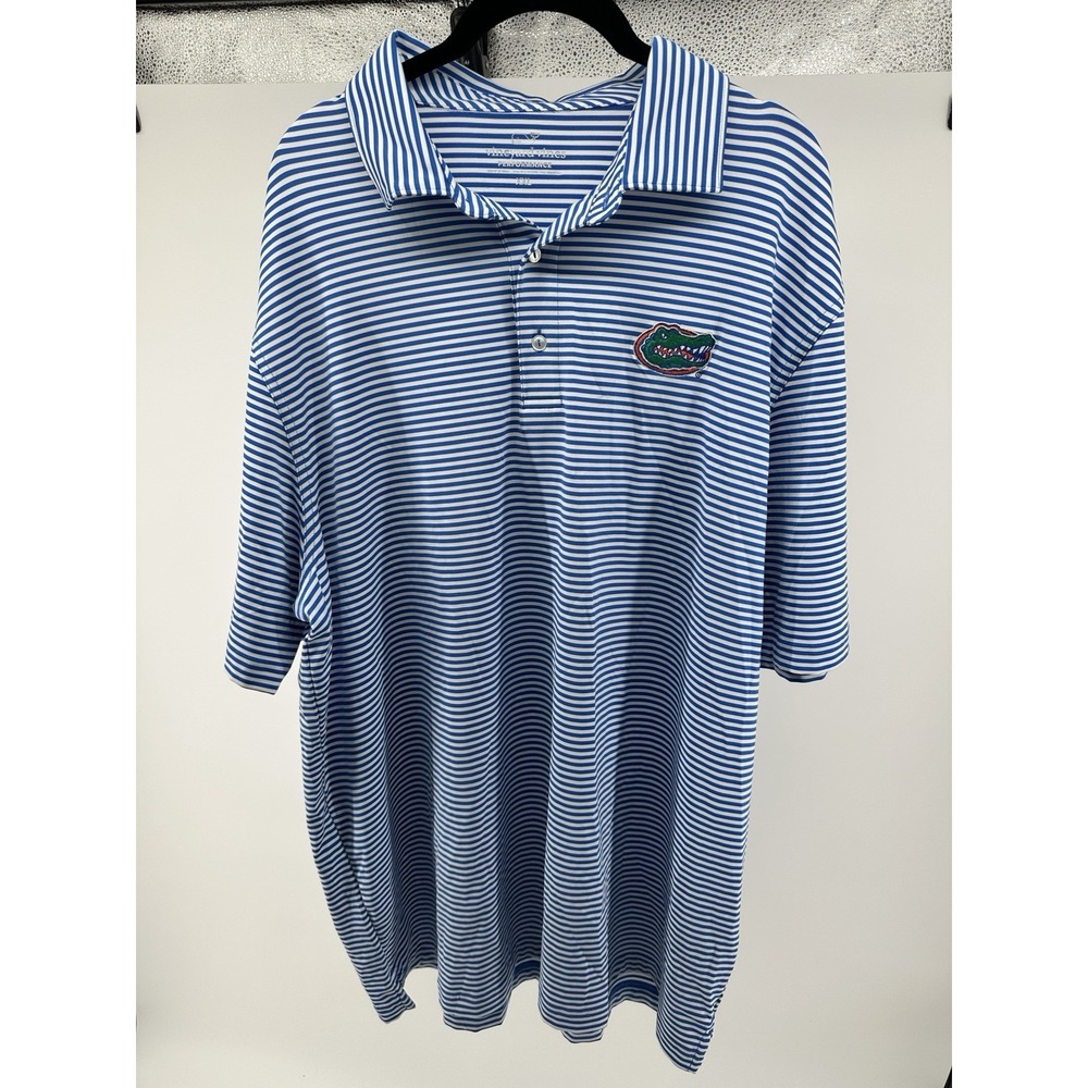 Vineyard Vines Florida Gators Performance Polo Shirt Mens XXL Blue White Striped